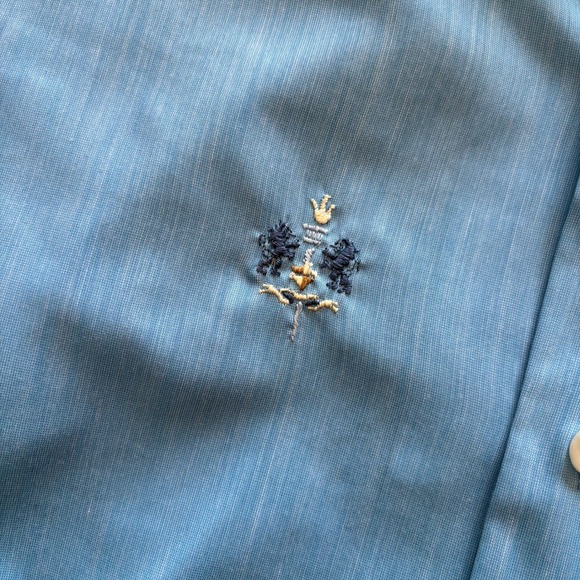 Vintage Towncraft Plus Penneys Blue Short Sleeve Button Down Shirt Crest Mens M - Picture 3 of 7
